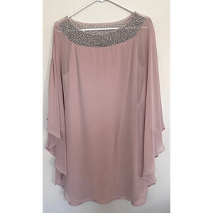 Xscape Embellished Dress Women’s 14 Petite Blush Pink Overlay Cape Lined Formal